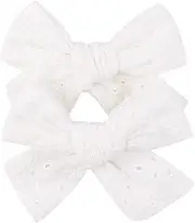3.2'' Girls White Linen Hair Bows Clips - Alligator Clips Hair Accessories for Little Girls, Toddlers, Kids, and Teens