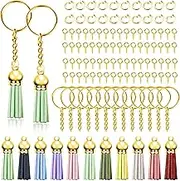 Swpeet 200Pcs Gold Keychain Tassles Kit, Bulk Keychain Rings Set, Key Chain Rings Bulk, Include 50Pcs Keychain Rings, 50Pcs Keychain Tassles, 50Pcs Jump Rings and 50Pcs Screw Eye Pins