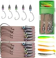 10 PCs Texas Rig Kit for Bass Crappie Fishing, Leaders with Weights Hooks Rigged Line Kit, Texas Rigs with Tackle Box and 5pcs Paddle Tail Lures, 3/16oz-4pcs, 1/4oz-4pcs, 3/8oz-2pcs, Mixed
