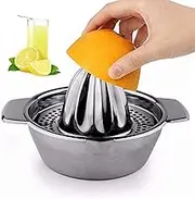 Stainless Steel Lemon Squeezer Citrus Juicer Handheld Press Orange Juice Squeezing Tool with Bowl Storage Container