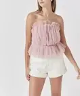 ENDLESS ROSE Pink Tulle Strapless Top PEPLUM TOP Light Mauve Pink NWT New Small