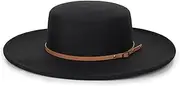 [Mawjom] Wide Brim Panama Fedora Hat - Warm Felt Flat Top Pork Pie Cap for Women Men (Size:M/L)