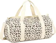 BLUBOON Duffle Bag Girls Kids Cute Gym Bag with Shoes Compartment & Wet Separation Waterproof Sports Overnight Travel Bag, Corduroy Drown Leopard Print