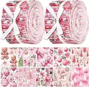 [Fanfanwin] 40 Pcs Pink Christmas Fabric Jelly Fabric Squares Patchwork Roll 2.56 Inch Precut Santa Claus Snowman Snowflake Quilting Fabric Strips for Xmas Craft Sewing DIY
