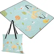 Yoogain Packable Blanket Sandproof Party Beach Picnic Blanket for Women 30s Concert Blanket Cartoon Childish Cute Birds Tree Blue 60x80in