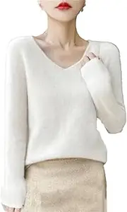 [Hamthuit] Women Wool Sweater Women Knitwear V-Neck Long Sleeve Basic Pullover