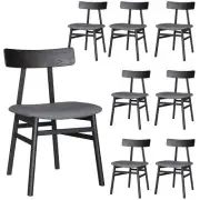NNEDSZ Claire Dining Chair Set of 8 Solid Oak Wood Fabric Seat Furniture - Black