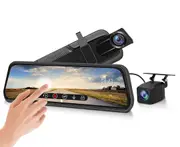 Elinz 10" Rearview Mirror 1080P Full Touch Screen Car Dual Dash Cam Reversing Camera Recorder Hardwire Kit