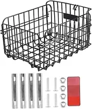 Abaodam Folding Rear Bike Basket Detachable Metal Wire Bicycle Cargo Basket Quick Release Luggage Rack for Cycling