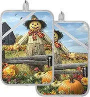 Potholders for Kitchens Mystery Farm Scarecrow Coloful, Hot Pot Holders for Kitchen Silver Plated Quilted, Great for Cooking Baking BBQ