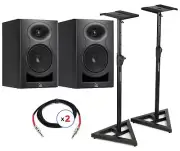 Kali Audio LP-6 V2 6.5-inch Powered Studio Monitor Pair with Stands and Cables -