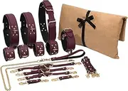 SAHOOSAFETY 13-piece bondage suit SM with storage bag, belt, thigh cuffs, handcuffs, leg cuffs, collar, pull chain, cross buckle, link buckle, one word buckle, couple bed bondage for men and women(Wei