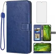 Aswuish Compatible with Google Pixel 8A 5G Wallet Case Tempered Glass Screen Protector and Leather Flip Cover Card Holder Stand Cell Accessories Phone Cases for Pixel8A A8 Women Men Blue