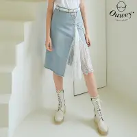 在飛比找Yahoo奇摩購物中心優惠-OUWEY歐薇 酷甜拼接蕾絲牛仔裙(淺藍色；S-L)3232