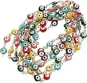 HEALSOPTHY Evil Eye Link Charm Bead Chain for DIY Jewelry Making Durable Stainless Steel Craft Beads for Bracelets Necklaces for Art Projects