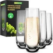 4-Piece Stemless Champagne Flutes Set - 6.4" Tall Crystal Glasses with Thick Hea