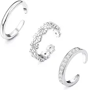 [JeryWe] 925 Sterling Silver Toe Rings for Women Girls Open Cuff Toe Rings Adjustable Platinum Plating Hypoallergenic Small Pinky Ring Silver Golden Simple Toe Ring Set Foot Jewellery