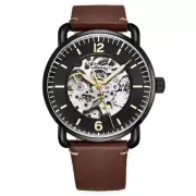 Stuhrling 3972 3 Mantra Automatic Brown Leather Skeleton Dress Mens Watch