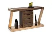Contemporary Brass Wooden Z-Shaped Hallway Console Table with Drawers