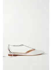 [Gianvito Rossi] Gianvito Rossi - Crystal-embellished Leather Point-toe Flats - White - IT39.5 IT 39.5 White