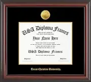 USADiplomaFrames - TCU - Texas Christian University Licensed Diploma Frame - Only Fits 8.5 x 11 Degree Diplomas - Cherry Glossy Moulding - Black Suede Matting with Gold Accent - Gold Seal Medallion