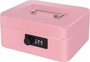 Goehiaul Cash Box with Combination Lock and Money Tray Metal Money Box for Cash Small Cash Box for Money Safe 7.87"x6.3"x3.54" Pink