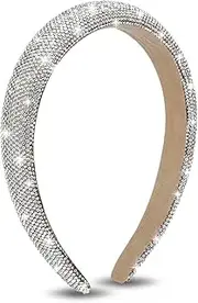 Crystal Rhinestone Headbands For Women White Pearl Headbands For Girls Padded Headband Jewelry Chain Hairband Handmade Pearly Flower Retro Filling Diamond Hair Accessories (White, One size)