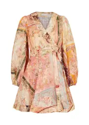 Zimmermann Floral-print Linen Wrap Mini Dress - Multicoloured - 3 (UK 14 / L) 3 (UK 14 / L)