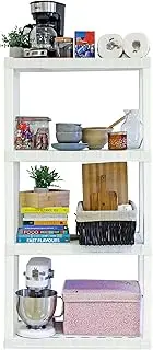 Oskar 4 Tier Large Storage Shelf, Heavy Duty Plastic Garage Shelving Unit, 180 kg Capacity, Utility Shed Racking Shelves, Multipurpose Organizer for Kitchen, Workshop Office (White)