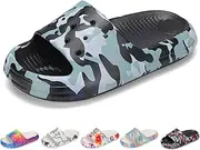 [Ballaza] Kids Cloud Slides Boys Girls Non Slip Slip On Shower Sandals, Comfort Slippers for Summer, Pool, Beach, and Water Activities, Camo Black, 3 Big Kid