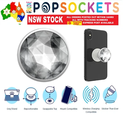 PopSockets Pop Socket Disco Crystal Silver Phone Stand Holder Mount