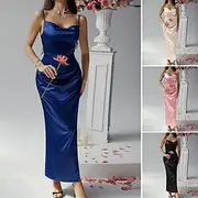 Women's Long Dress Maxi Dress Prom Dress Party Dress Satin Dress Elegant Mature Elegant Dress Wedding Party Wedding Guest Regular Fit Plain Sleeveless Spaghett
