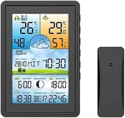 Weather Station Indoor/Outdoor Weather Monitoring System, Temperature Humidity/Direction Rain UV & More, Wireless Color Console w/Forecast Data, Alarm
