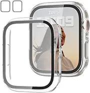 [YUESAKA] 2 Packs Case for 45mm Apple Watch Series 9 Series 8 Series 7 Screen Protector,Hard PC Protective Bumper with Tempered Glass Film and Ultra Thin Face Cover for Iwatch 45mm Series 9/8/7