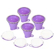 4pcs Collapsible Water Bottle, 270mL Folding Cup with Lid, Purple