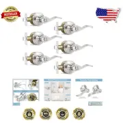 Heavy-Duty Brushed Nickel Keyless Door Handles - 6-Pack with Adjustable Latch