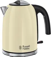 [Russell Hobbs] Cream Stainless Steel 1.7L Cordless Electric Kettle with black handle (Fast Boil 3KW, Removable washable anti-scale filter, Pull to open hinged lid, Perfect pour spout) 20415