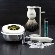 Men's Shaving Set DE Safety & Pure Black Badger Brush Grooming Kit for HIM