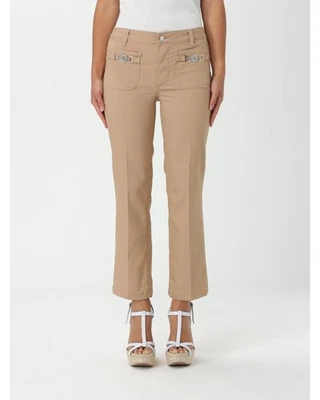 Liu Jo Cropped Pants Silver Hardware Detail Women Camel