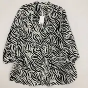 New Rose & Olive Black White Zebra Print Relaxed Comfy Button Down 3X