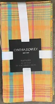 Cynthia Rowley Orange Blue Tartan Plaid Cotton Cloth Napkins Set Of 4￼
