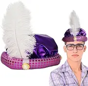 Aladdin Prince Hat,Sultan Men Head Wrap - Sultan Head Wrap Gorgeous Sequin Design with Feather and Pearl for Photo Props Accessories Xiaoxin