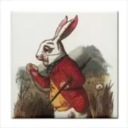 Alice In Wonderland Ceramic Tile White Rabbit I'm Late Art 4.25 Inches