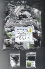 50 PARTY FAVORS 2 1/2 x 1 1/2 BAGS Labeled WHITE WEDDING BUSH SEEDS