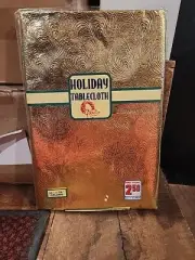 Vintage Metallic Gold Embossed Peacock Feather Vinyl Table Cloth New In Package