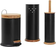 White Magic Eco Basics 3-in-1 Bathroom Set – Bamboo & Recycled Plastic – Rust-Resistant Chrome – Includes Toilet Brush, Roll Holder & 3L Bin – Practical & Stylish – Black