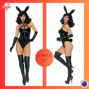 Bad Girl Bunny Halloween Costume Velvet Faux Leather Sexy Womens Lingerie Outfit