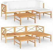vidaXL Teak Wood Garden Lounge Set with Cushions, Patio Furniture with Corner, Middle Sofa and Footrest, Easy to Clean, Retro Style - Cream