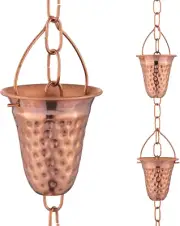 Marrgon Copper Hammered Rain Chain – Decorative Chimes & Cups Replace Gutter ...