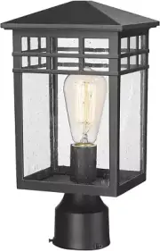 Outdoor Post Light Fixture, Modern Exterior Pillar Lantern with Black Finish & S